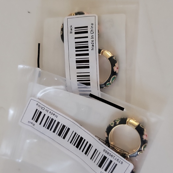 CCO Floral Huggie Hoop Earrings Enamel Stainless Steel Posts Black Pink OS New - Picture 2 of 12